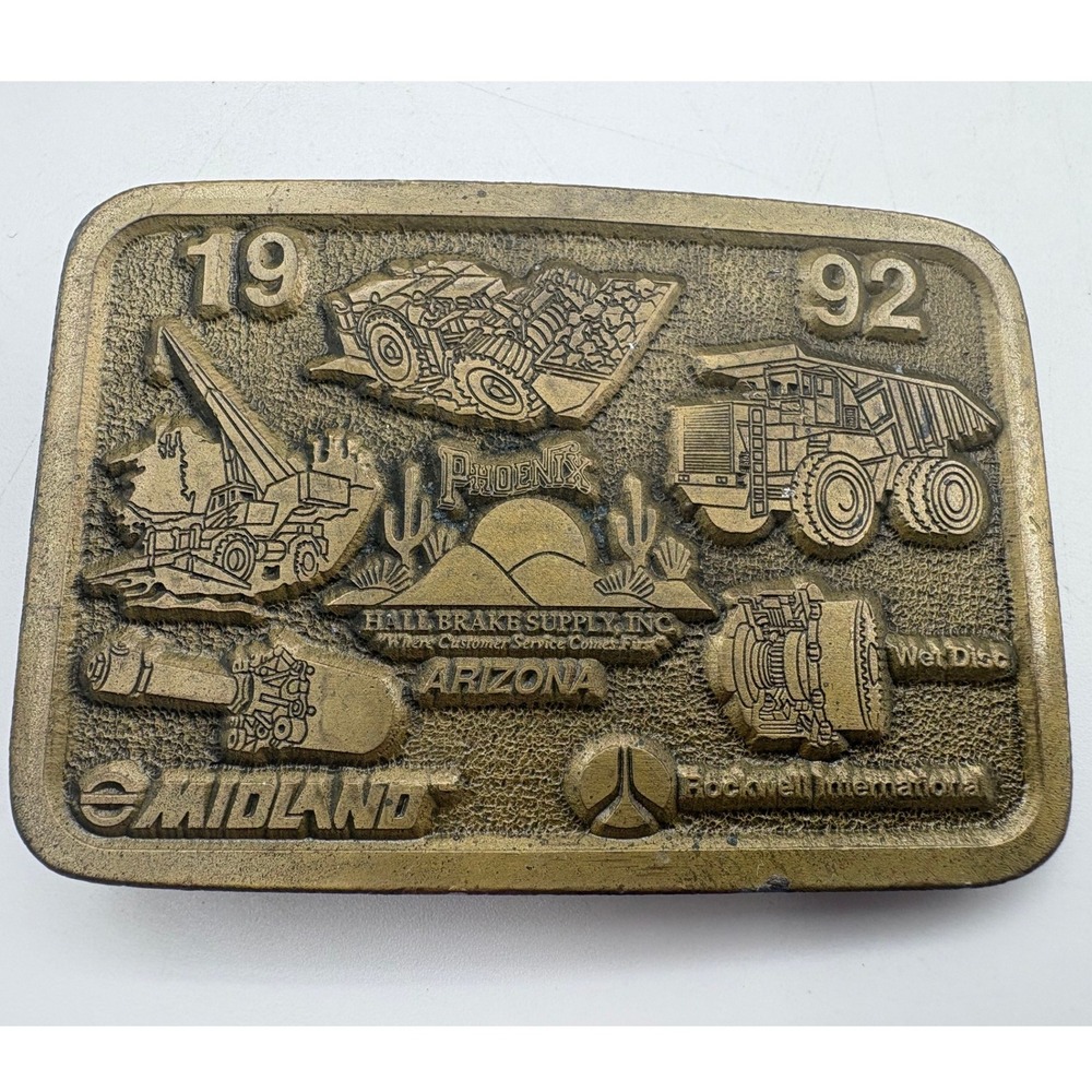 Midland‎ Hall Brake Supply Belt Buckle 1992 Construction Brass Arizona Good